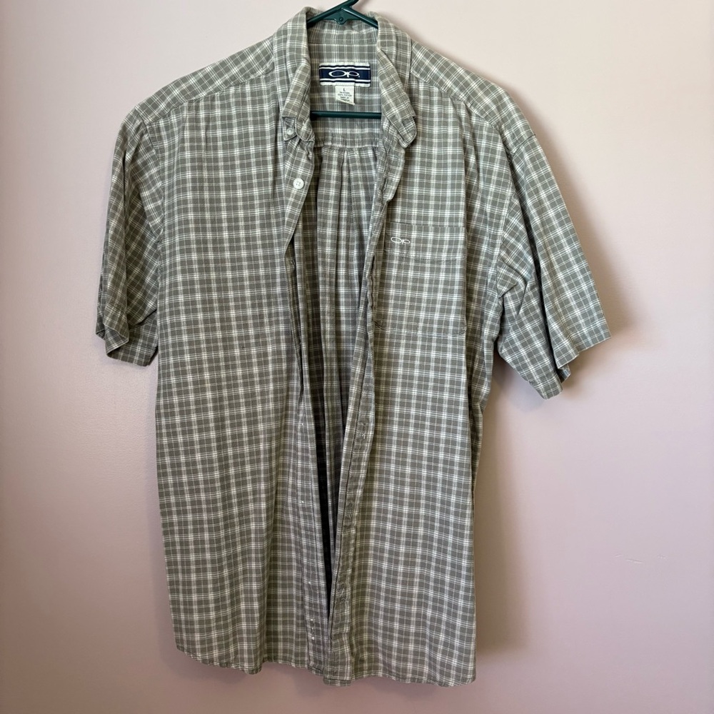 OP Men's Casual Green Plaid Shirt